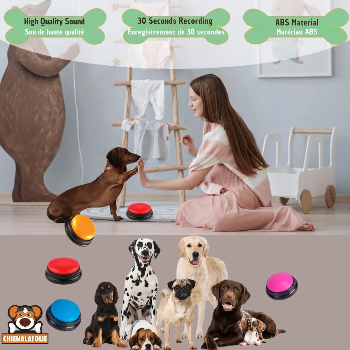 Bouton Enregistrement Vocal pour Chien - CJGY211121401AZ - Boutons enregistreurs - Chienalafolie