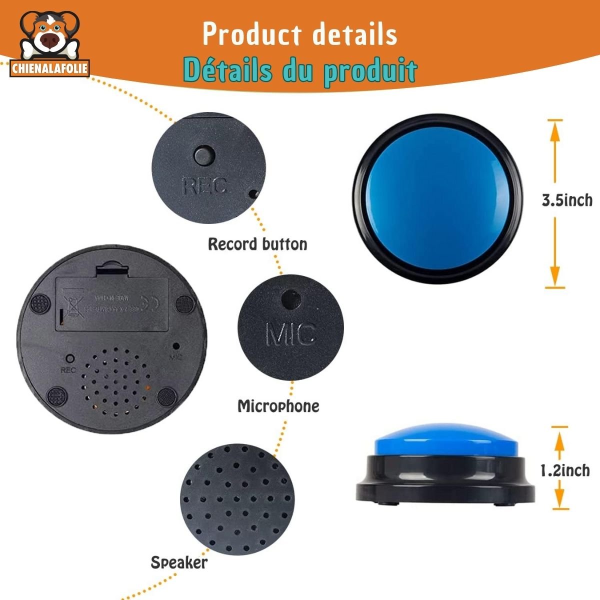 Bouton Enregistrement Vocal pour Chien - CJGY211121401AZ - Boutons enregistreurs - Chienalafolie