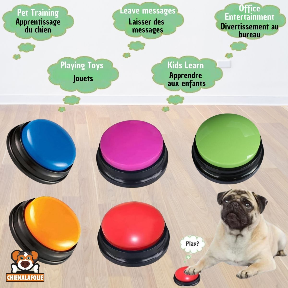 Bouton Enregistrement Vocal pour Chien - CJGY211121401AZ - Boutons enregistreurs - Chienalafolie