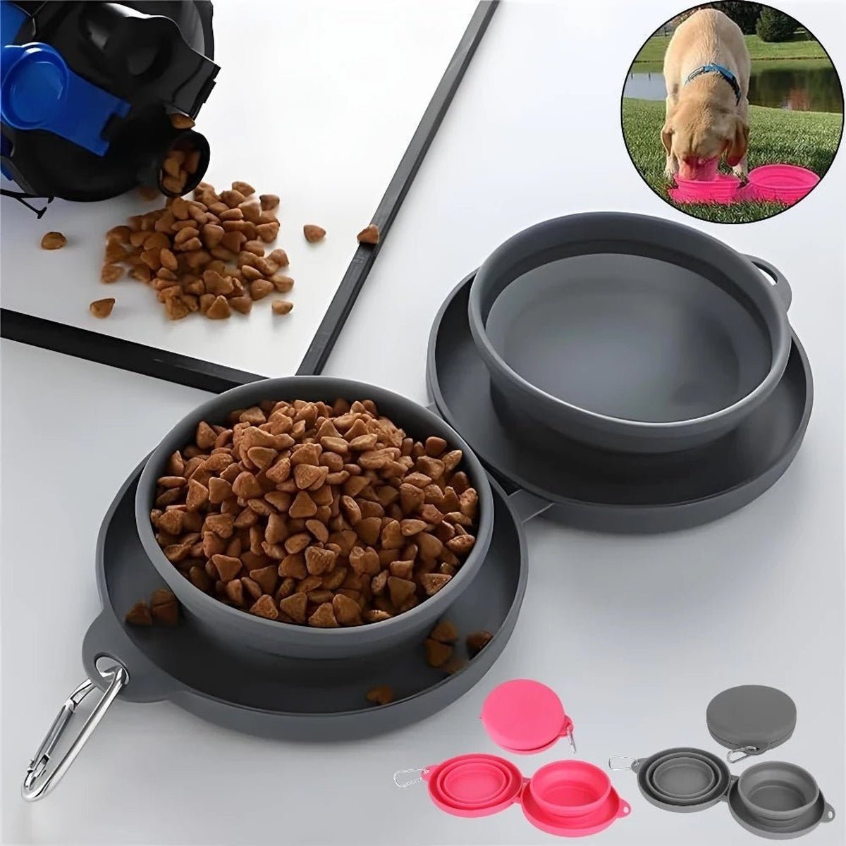 Gamelle Pliable Double pour Chiens - CJGY150855502BY - Gamelles - Chienalafolie